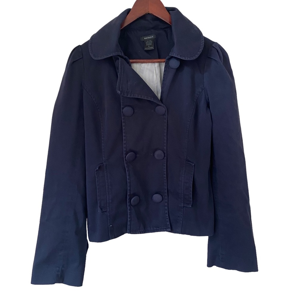 Emphasis size 8 double breasted lined navy blue blazer cotton
